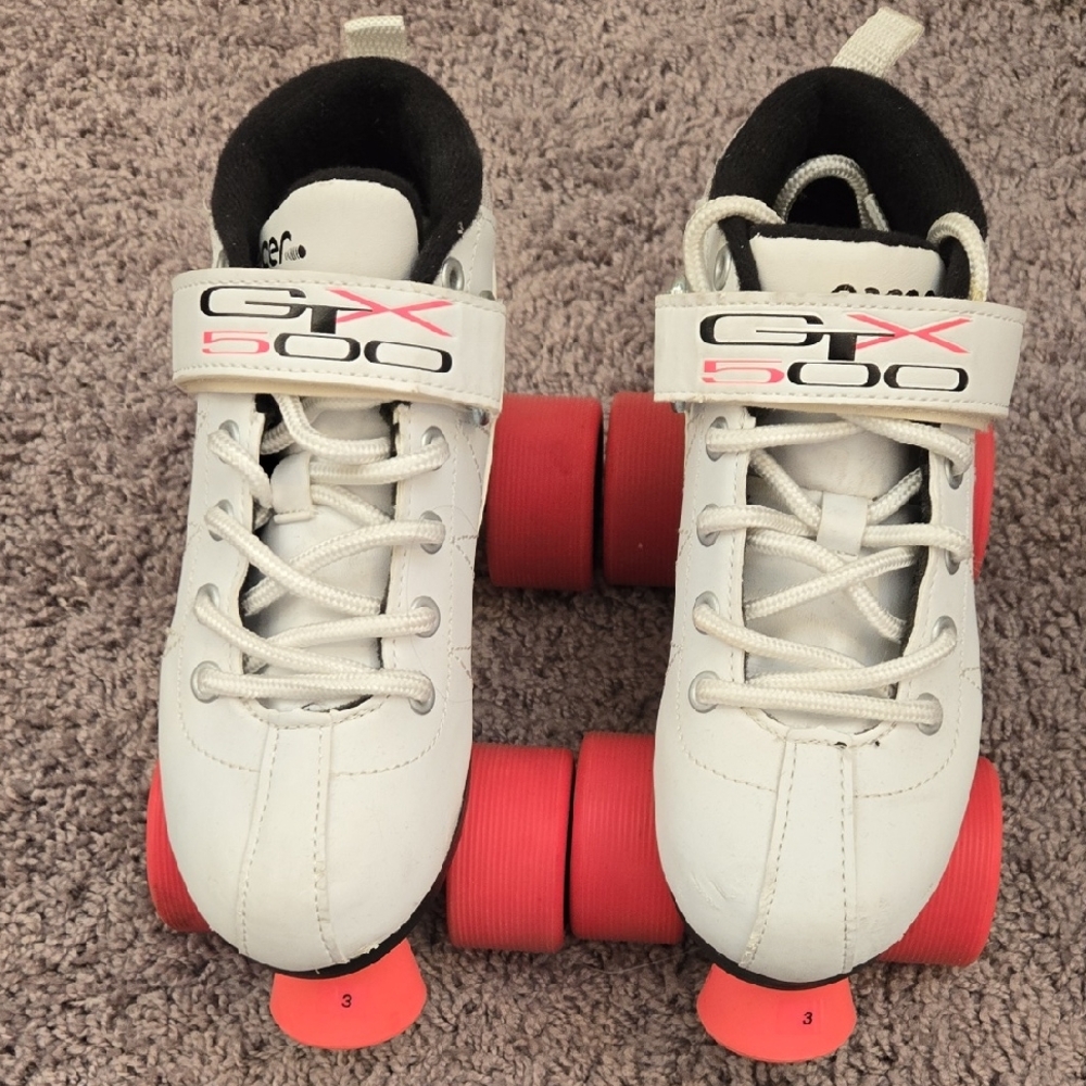 Kids White and Hot Pink Skates